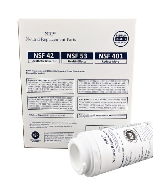 NRP 3-pack Premium Water Filter Replacement for Refrigerators part# UKF8001 Amana, MAYTAG, Whirlpool, EDR4RXD1 & MORE | NSF Certified 42/53/401